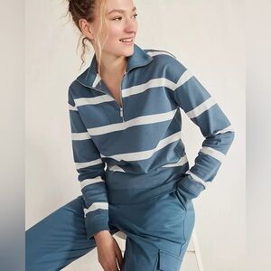 Haven Well Within XS Blue & Cream Striped Quarter-Zip Pullover
